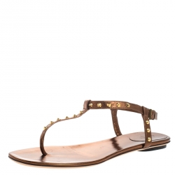 Pre Owned صندل إصبغ غوتشي مزخرف بامبو جلد بني مقاس 38