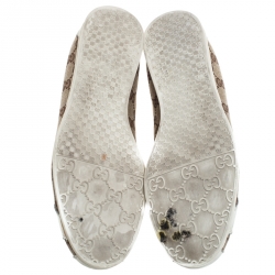 Pre Owned حذاء رياضي غوتشي جلد أبيض وكانفاس غوتشيسيما بيج مقاس 39