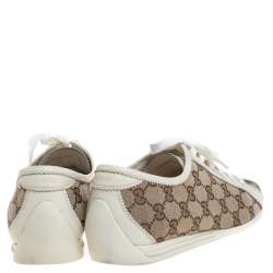 Pre Owned حذاء رياضي غوتشي جلد أبيض وكانفاس غوتشيسيما بيج مقاس 39