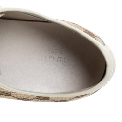 Pre Owned حذاء رياضي غوتشي جلد أبيض وكانفاس غوتشيسيما بيج مقاس 39