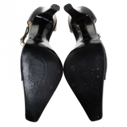 Pre Owned Gucci Black/White Leather Ankle Strap Pumps Size 38