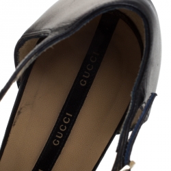 Pre Owned Gucci Black/White Leather Ankle Strap Pumps Size 38