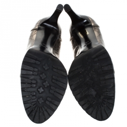 Pre Owned حذاء كعب عالي غوتشي مزين بهورسبيت جلد غوتشيسيما ميتاليك مقاس 41