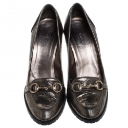 Pre Owned حذاء كعب عالي غوتشي مزين بهورسبيت جلد غوتشيسيما ميتاليك مقاس 41