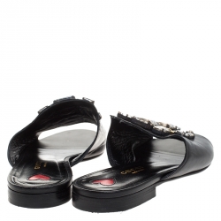 Pre Owned Gucci Black Leather Julie Faceted Open Toe Flat Size 37