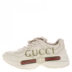 مملوكة مسبقًا Gucci Ivory Leather Rhyton Vintage Logo Platform Sneakers Size 40
