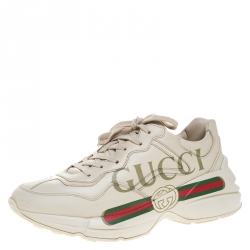 مملوكة مسبقًا Gucci Ivory Leather Rhyton Vintage Logo Platform Sneakers Size 40