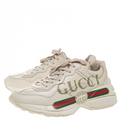 مملوكة مسبقًا Gucci Ivory Leather Rhyton Vintage Logo Platform Sneakers Size 40