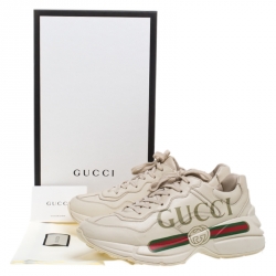 مملوكة مسبقًا Gucci Ivory Leather Rhyton Vintage Logo Platform Sneakers Size 40