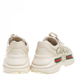 مملوكة مسبقًا Gucci Ivory Leather Rhyton Vintage Logo Platform Sneakers Size 40