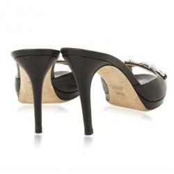 Pre Owned Gucci Black Leather Horsebit Slides Size 37.5