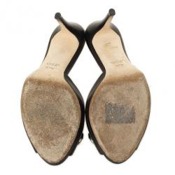 Pre Owned Gucci Black Leather Horsebit Slides Size 37.5