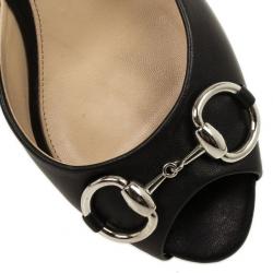 Pre Owned Gucci Black Leather Horsebit Slides Size 37.5