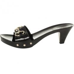 مملوكة مسبقًا Gucci Black Patent ‘Icon Bit’ Clog Slides Size 37.5