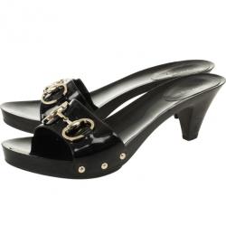 مملوكة مسبقًا Gucci Black Patent ‘Icon Bit’ Clog Slides Size 37.5