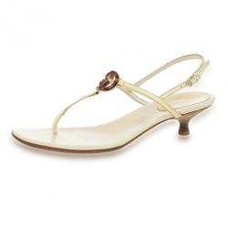 Gucci Cream Patent Brit Low Heel Thong Sandals Size 37.5