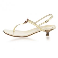 Gucci Cream Patent Brit Low Heel Thong Sandals Size 37.5