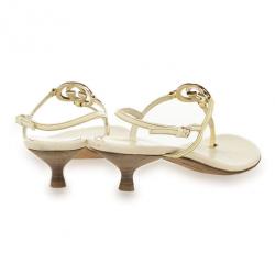 Gucci Cream Patent Brit Low Heel Thong Sandals Size 37.5