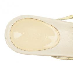 Gucci Cream Patent Brit Low Heel Thong Sandals Size 37.5