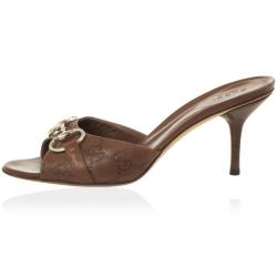 Pre Owned Gucci Brown Guccissima Horsebit Slides Size 37.5