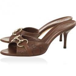 Pre Owned Gucci Brown Guccissima Horsebit Slides Size 37.5