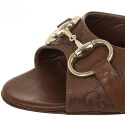 Pre Owned Gucci Brown Guccissima Horsebit Slides Size 37.5