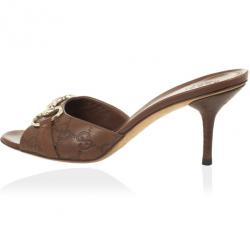 Pre Owned Gucci Brown Guccissima Horsebit Slides Size 37.5