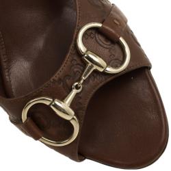 Pre Owned Gucci Brown Guccissima Horsebit Slides Size 37.5