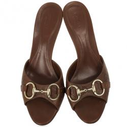 Pre Owned Gucci Brown Guccissima Horsebit Slides Size 37.5