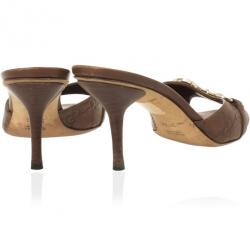 Pre Owned Gucci Brown Guccissima Horsebit Slides Size 37.5
