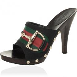 Gucci Black Monogram ‘Icon Bit’ High Heel Clogs Size 37