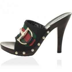 Gucci Black Monogram ‘Icon Bit’ High Heel Clogs Size 37