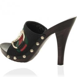 Gucci Black Monogram ‘Icon Bit’ High Heel Clogs Size 37