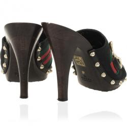 Gucci Black Monogram ‘Icon Bit’ High Heel Clogs Size 37