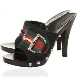 Gucci Black Monogram ‘Icon Bit’ High Heel Clogs Size 37