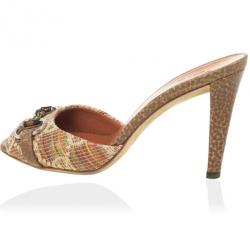 Pre Owned Gucci Bamboo Horsebit Tweed Kitty Slides Size 37.5