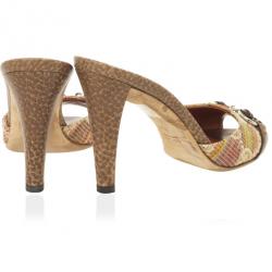 Pre Owned Gucci Bamboo Horsebit Tweed Kitty Slides Size 37.5
