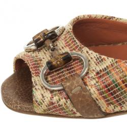 Pre Owned Gucci Bamboo Horsebit Tweed Kitty Slides Size 37.5