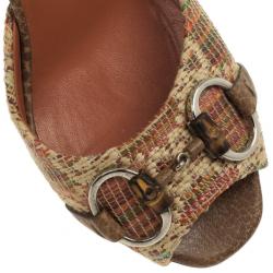Pre Owned Gucci Bamboo Horsebit Tweed Kitty Slides Size 37.5