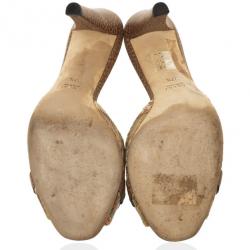 Pre Owned Gucci Bamboo Horsebit Tweed Kitty Slides Size 37.5