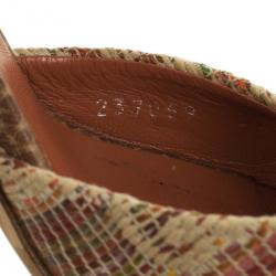 Pre Owned Gucci Bamboo Horsebit Tweed Kitty Slides Size 37.5