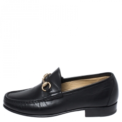 Pre Owned Gucci Black Leather Horsebit Loafers Size 40