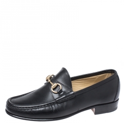 Pre Owned Gucci Black Leather Horsebit Loafers Size 40