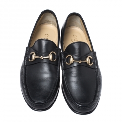 Pre Owned Gucci Black Leather Horsebit Loafers Size 40