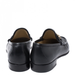 Pre Owned Gucci Black Leather Horsebit Loafers Size 40