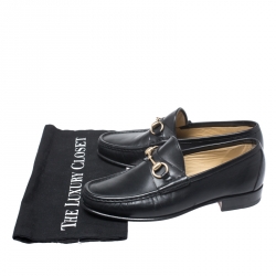 Pre Owned Gucci Black Leather Horsebit Loafers Size 40