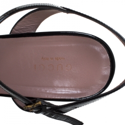 Pre Owned Gucci Black Patent Leather Claudie Horsebit Peep Toe Platform Sandals Size 40