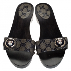 مملوكة مسبقًا صندل سلايد غوتشي هيستيريا كانفاس غوتشيسيما بيج/أزرق مقوى مقاس 37