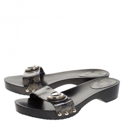  مملوكة مسبقًا صندل سلايد غوتشي هيستيريا كانفاس غوتشيسيما بيج/أزرق مقوى مقاس 37