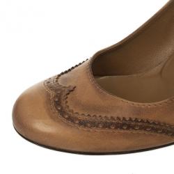 Pre Owned Gucci Tan Leather Johanna GG Wedges Size 38.5